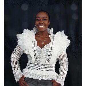 Gracia White Lace Ruffle Blouse